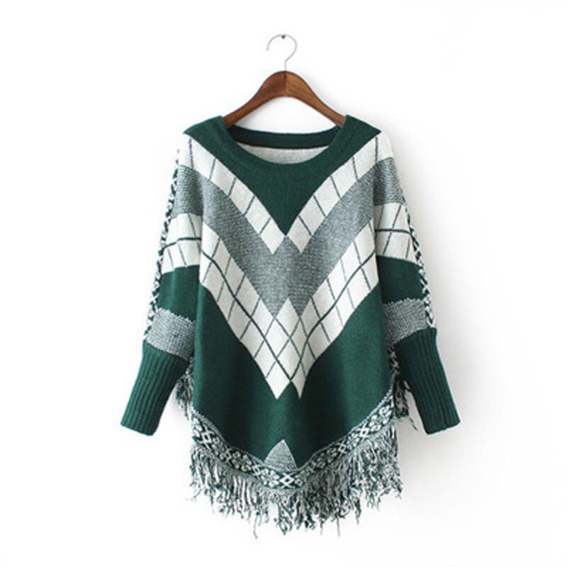 Damski sweter ponczo w geometryczny wzór