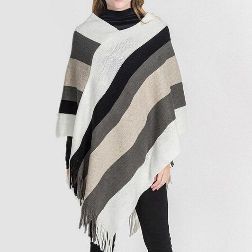 Damski sweter ponczo w paski
