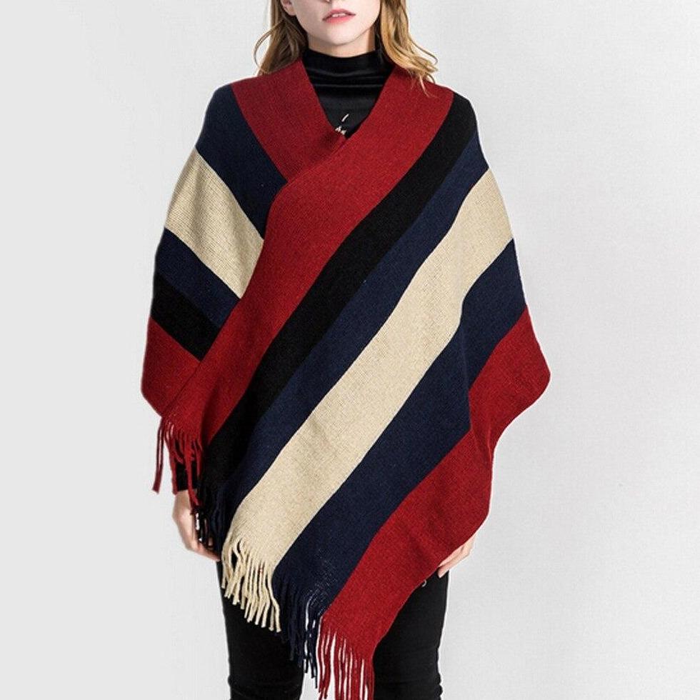 Damski sweter ponczo w paski