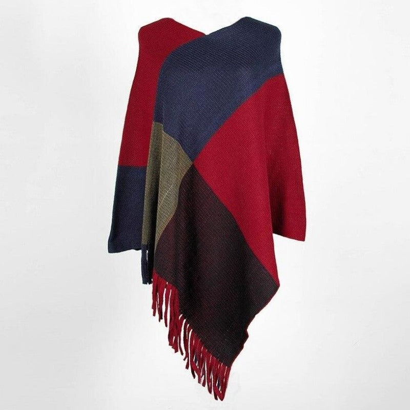 Damski sweter ponczo z łączonych materiałów